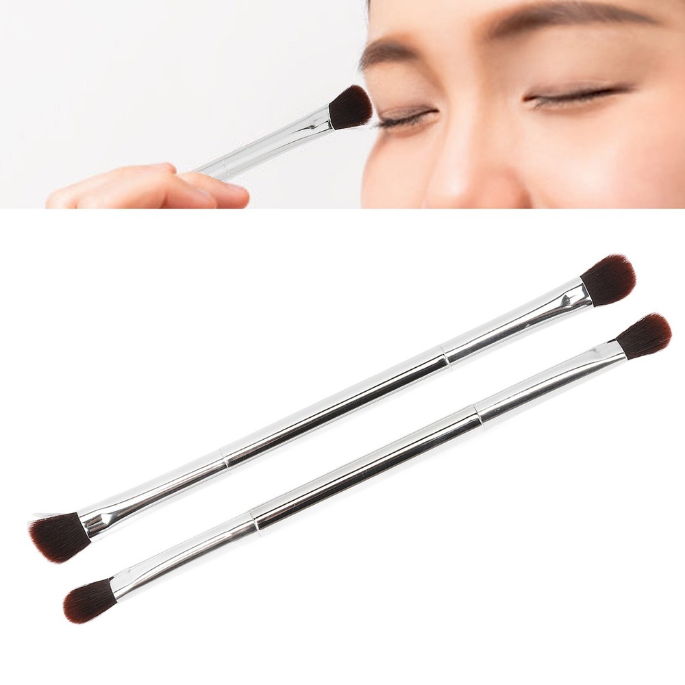 2pcs Double Ended Eyeshadow Brush Set Silver Makeup Soft Fiber Hair Nose Contour