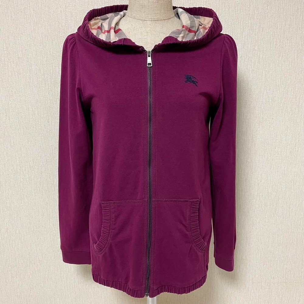 Burberry Children Purple Zip Parka Hoodie Nova Check Logo Kids Size 14Y-164 Used