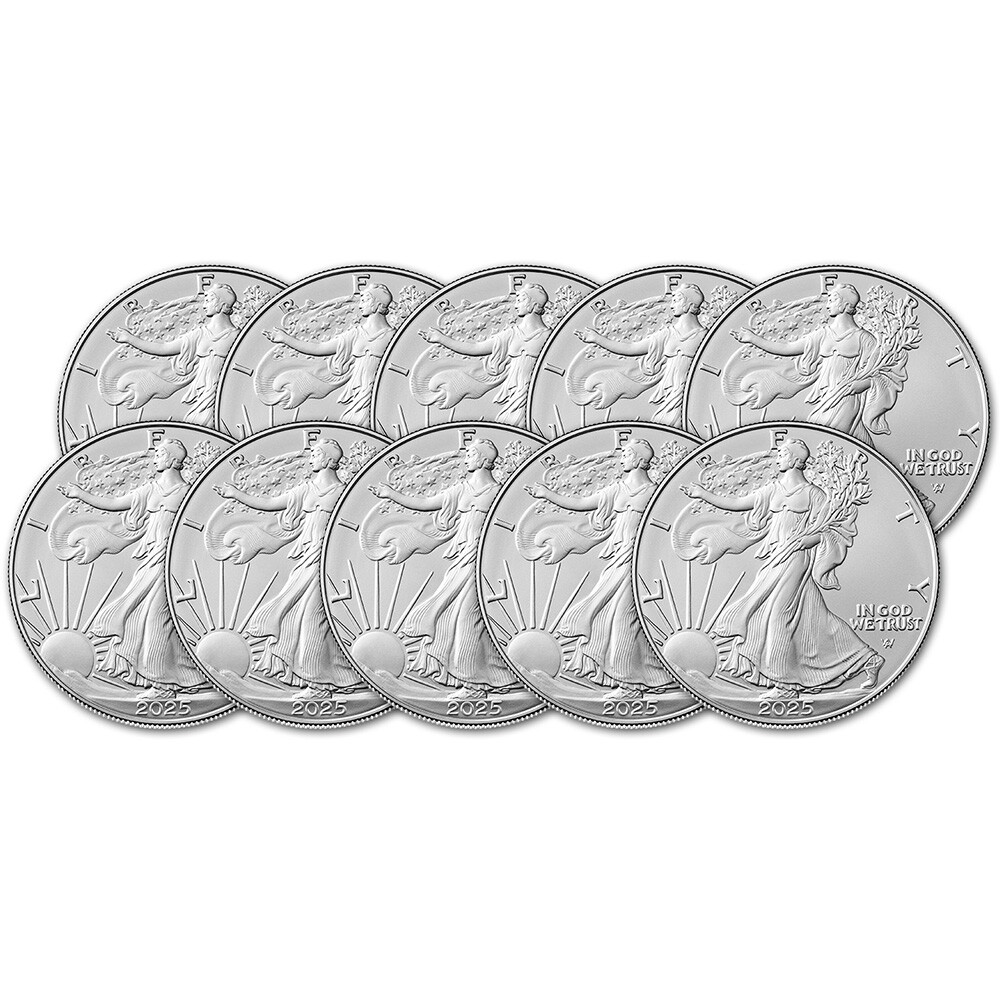 2025 American Silver Eagle 1 oz $1 - BU - Ten 10 Coins