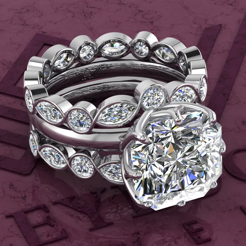 5 Carat Square Radiant Cut D Color 3-piece Moissanite Bridal 950 Platinum Set