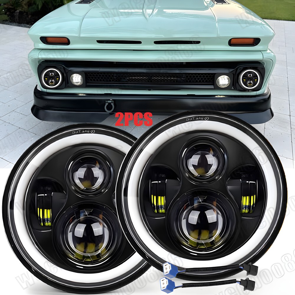 2x 7-Inch Round LED Headlights with Halo Projector for Chevy C10 C20 C30 Pickup Truck