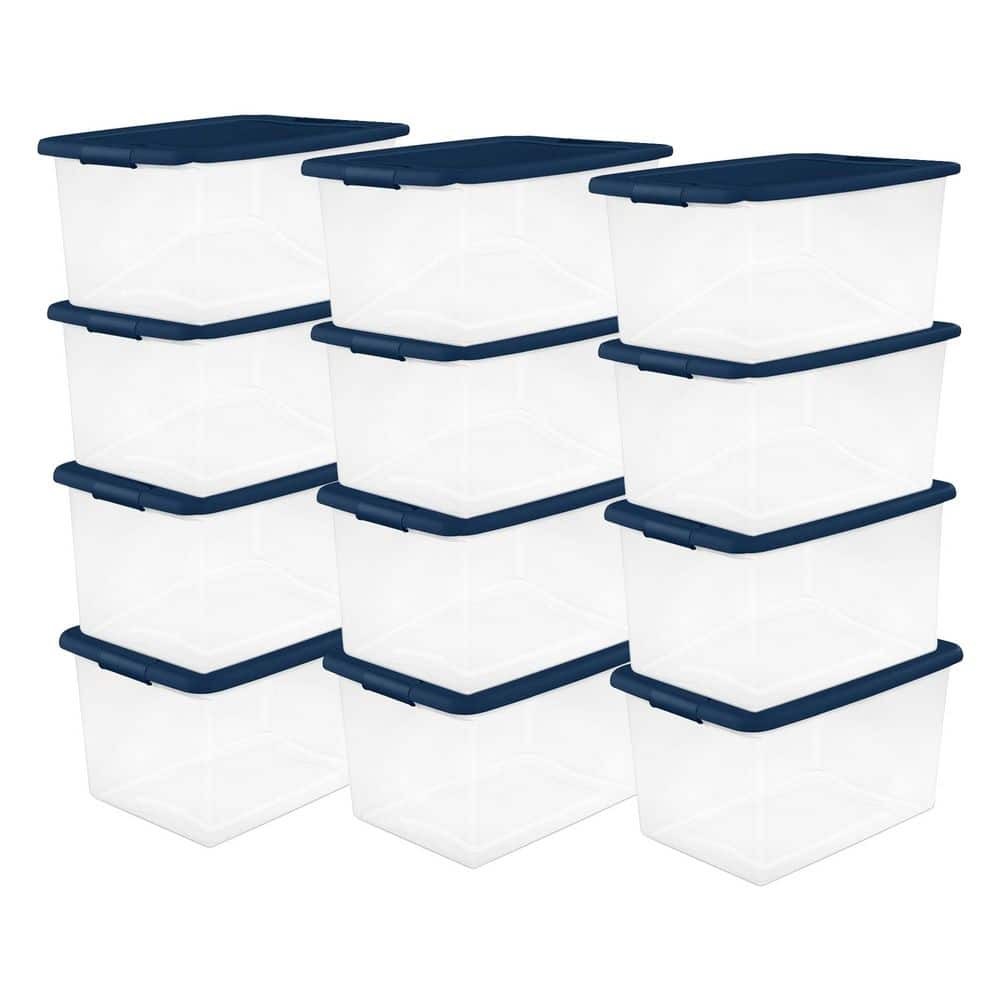 64-Qt Marine Blue Latching Storage Tote, 12-Pack Plastic Container Set