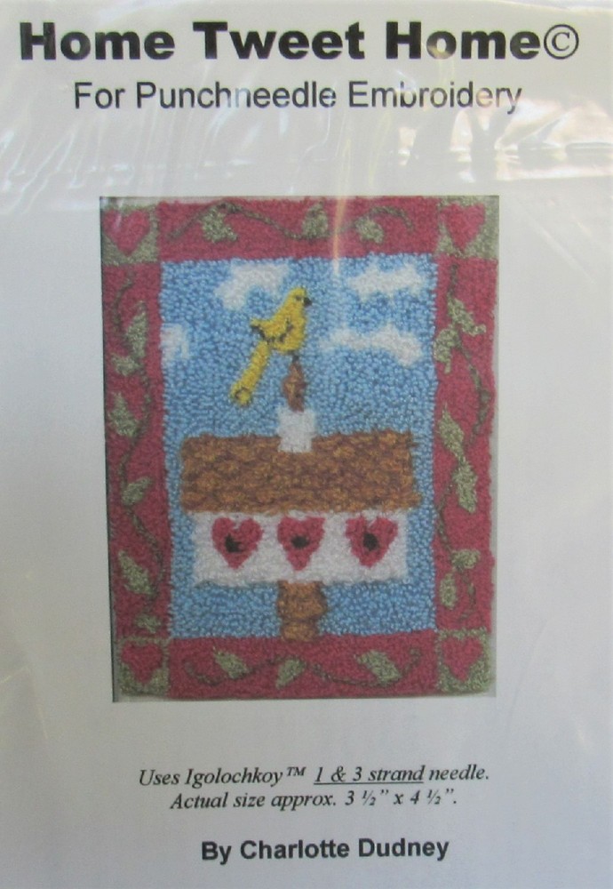 Charlotte Dudney HOME TWEET HOME Bird Punch Needle Embroidery Fabric Pattern Kit