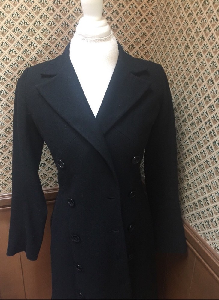 Wool Double Breasted Black Coat Jacket in XS-image