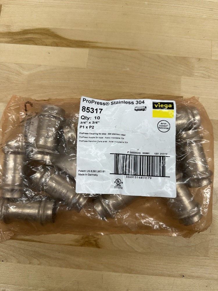 Viega ProPress 304 FKM Seal Stainless Steel Coupling 3/4