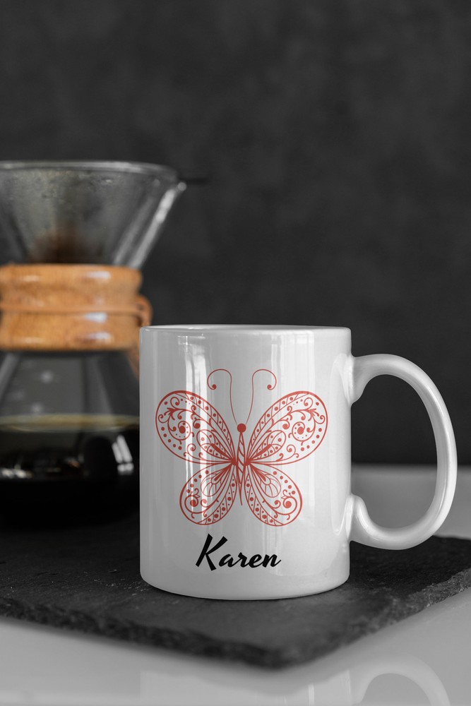 Personalized Butterfly Coffee Mug White Butterfly Outline Design Butterfly Gifts