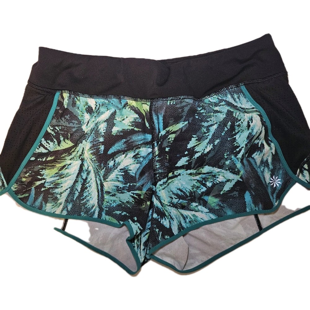 Athleta Track This Run Shorts Womens Small Black Teal 3'' Inseam Athletic