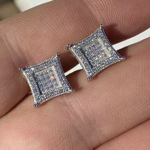 1.10Ct Round Cut Simulated Diamond Men's Stud Earrings 925 White Sterling Silver