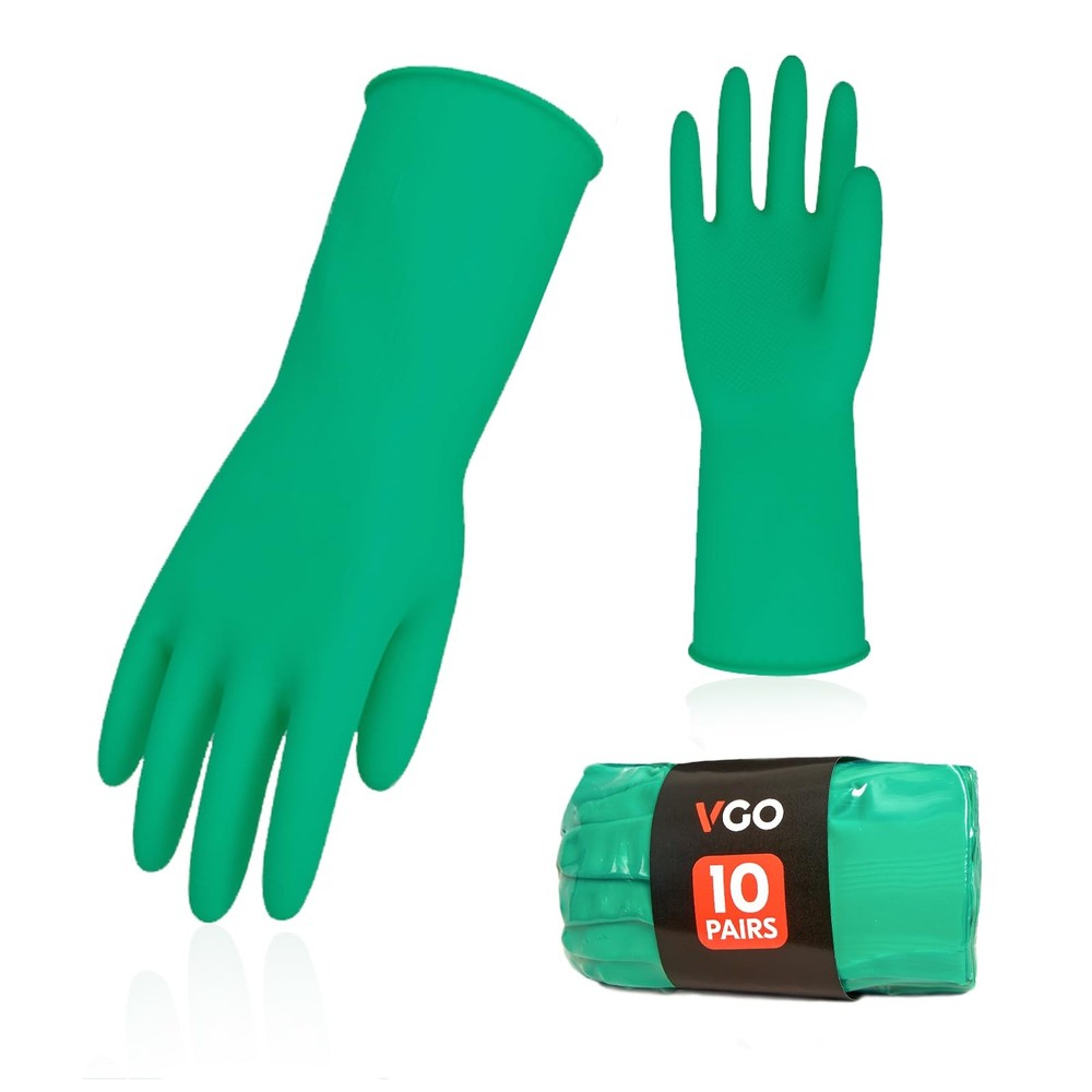 Vgo 10-Pair Reusable Household Rubber Dishwashing Gloves Extra Thick Durable