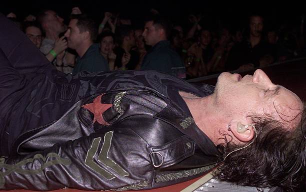 Bono on stage in Earls Court London on 8 21 2001 after hearing his- Old Photo 4