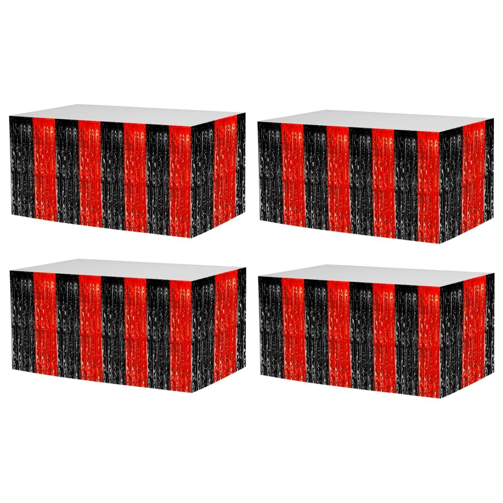 4 Pack 29x108 Inch Metallic Foil Fringe Tinsel Table Skirts for Rectangle Tab...