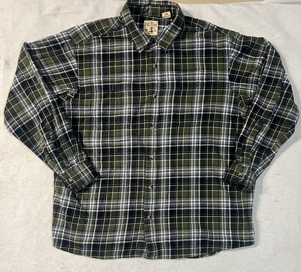 Redhead Flannel Shirt Mens Long Sleeve Button Down Green Plaid size 2XL