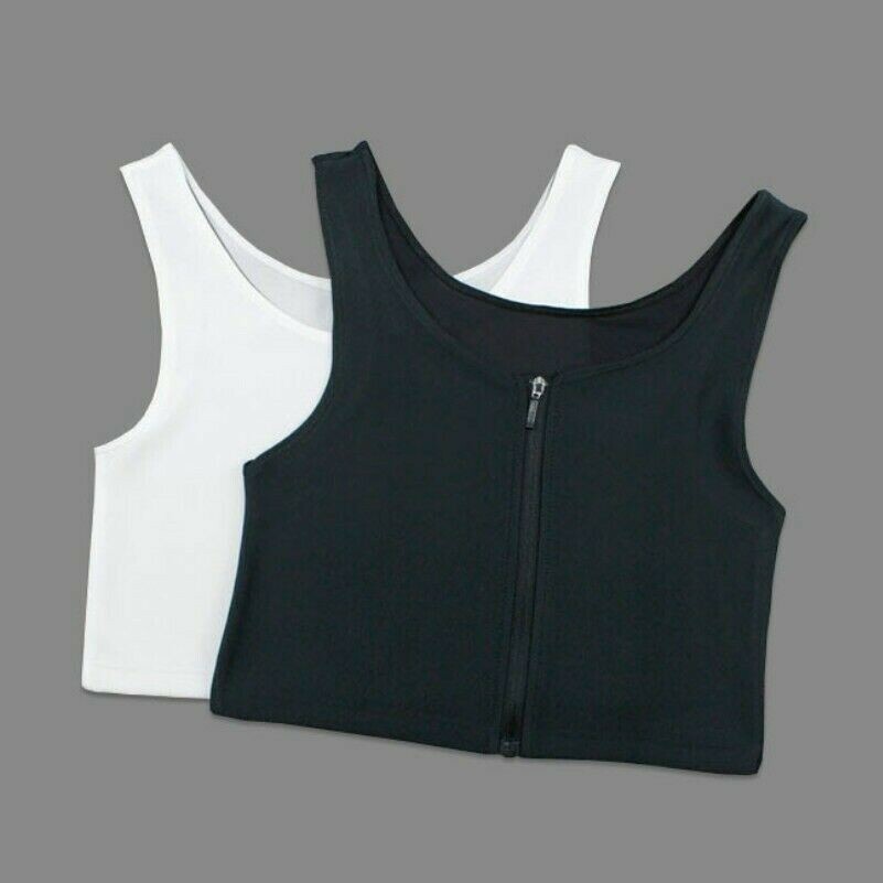 Lesbian Tomboy FTM Chest Binder Zip Vest Crop Top Casual Basic Bra