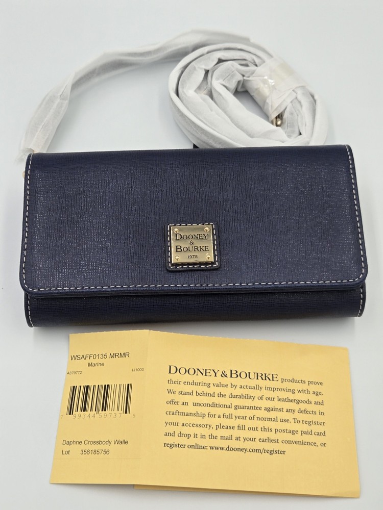 Dooney & Bourke Pebble Grain Slim Wallet Clutch Midnight Blue Color Authentic