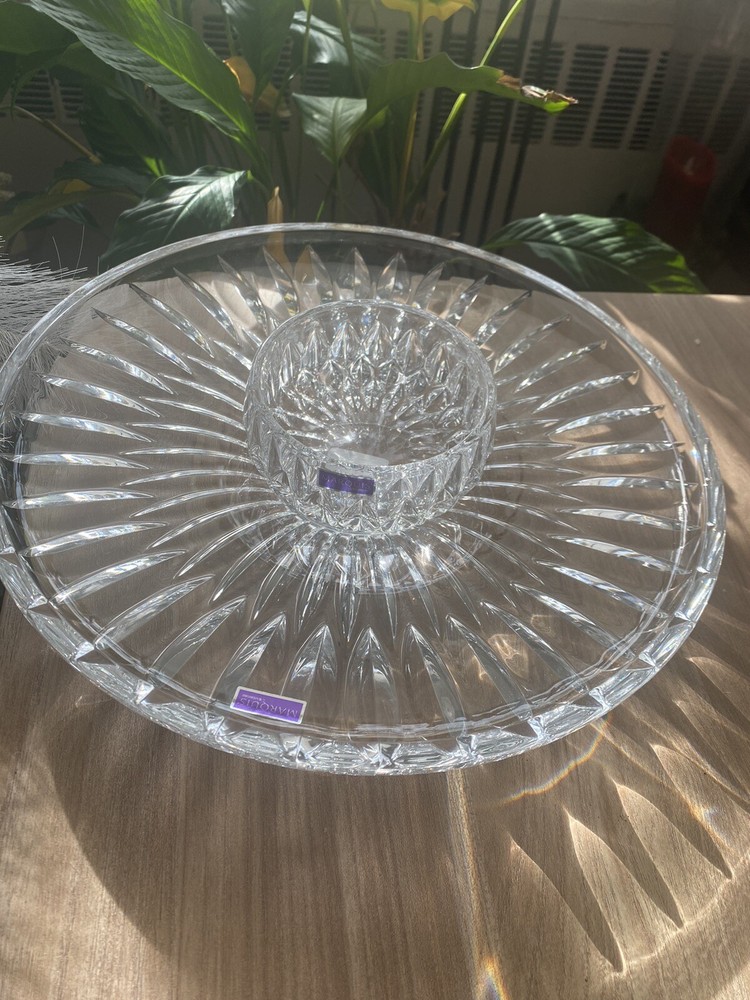 WATERFORD CRYSTAL NEW WITH GIFT  BOX 2 PIECE  VEG / DIP 13”ROUND TRAY-RETAIL$150