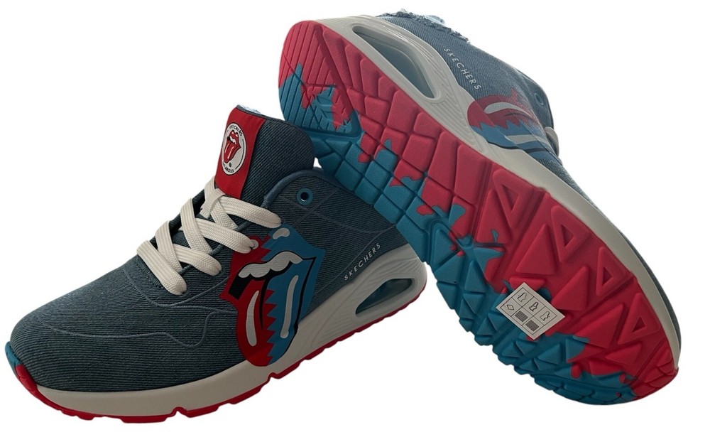 NEW Skechers Women's Rolling Stones Uno Denim Lick Sneakers Size 9 WHITE/BLUE