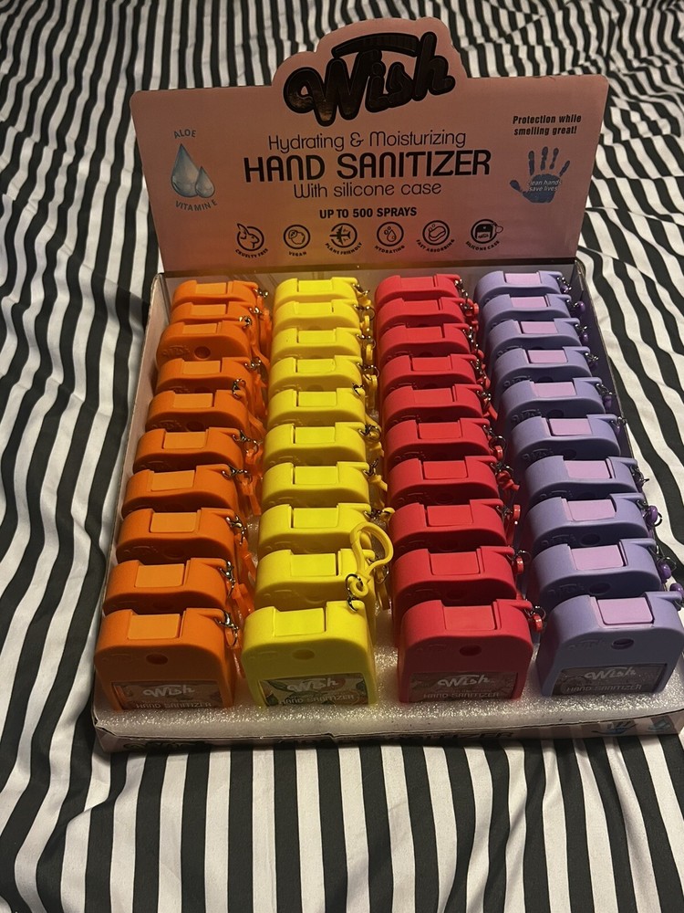 Palm Sized Wish Advanced Spraying Hand Sanitizer 1.5oz EA With Aromas and Case