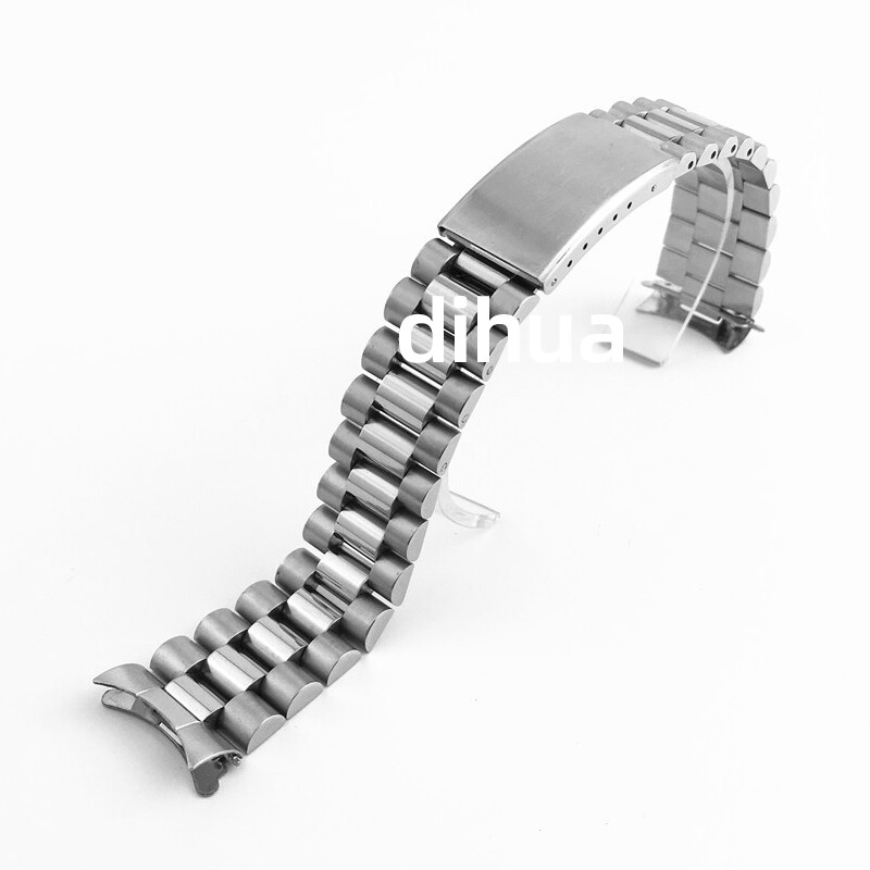 Curved End Metal Bracelet 18mm-22mm Stainless Steel Watch Band Replacement