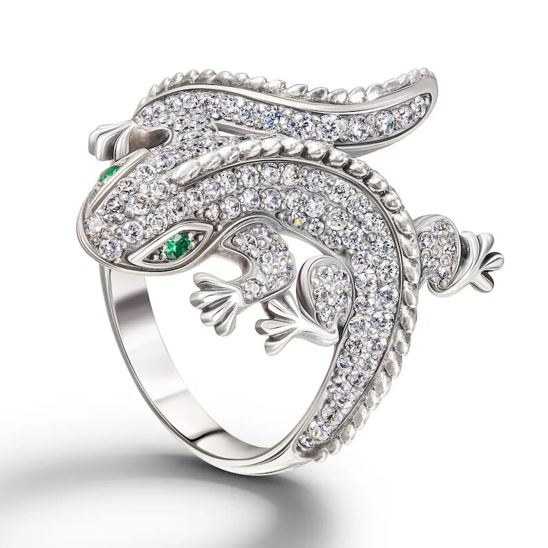 2.32 Ct Round Simulated Diamond 14k White Gold Plated Lizard Wrap Halloween Ring