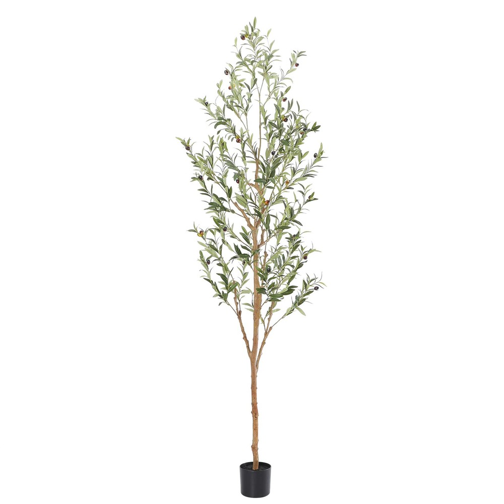 Faux Olive Tree 7ft，Olive Trees Artificial Indoor with Natural Wood Trunk and...