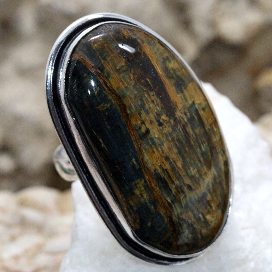 Golden Pietersite 925 Silver Plated Gemstone Ring US 6.5 Stylish Jewelry JW