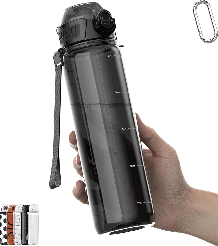 MYFOREST 32oz/1L Sport Water Bottle, Light Tritan, Quick-Open Chug Lid/Straw 2-i