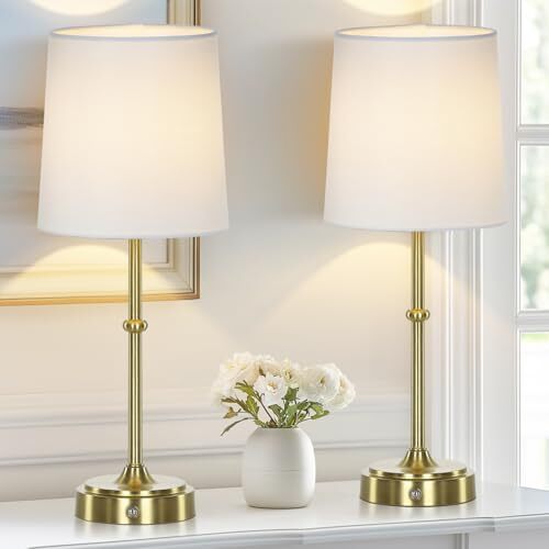 16-Inch Gold Portable Cordless Table Lamp Set of 2, Battery-Powered Modern Home Lighting for Any Room
