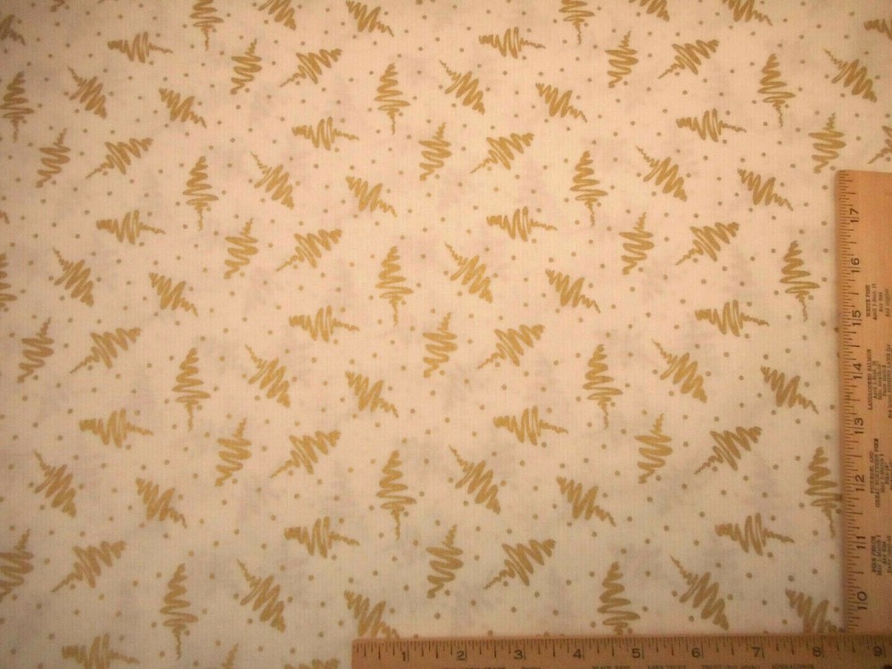 Christmas Fabric 1 Yard Metallic Gold Swirls & Dots on Ivory Cotton Precut #11