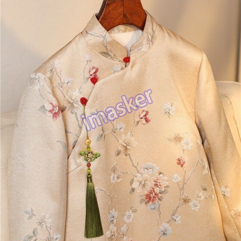 New Womens Winter Long-sleeved Jacket Cheongsam Coats Flower Tops Sz