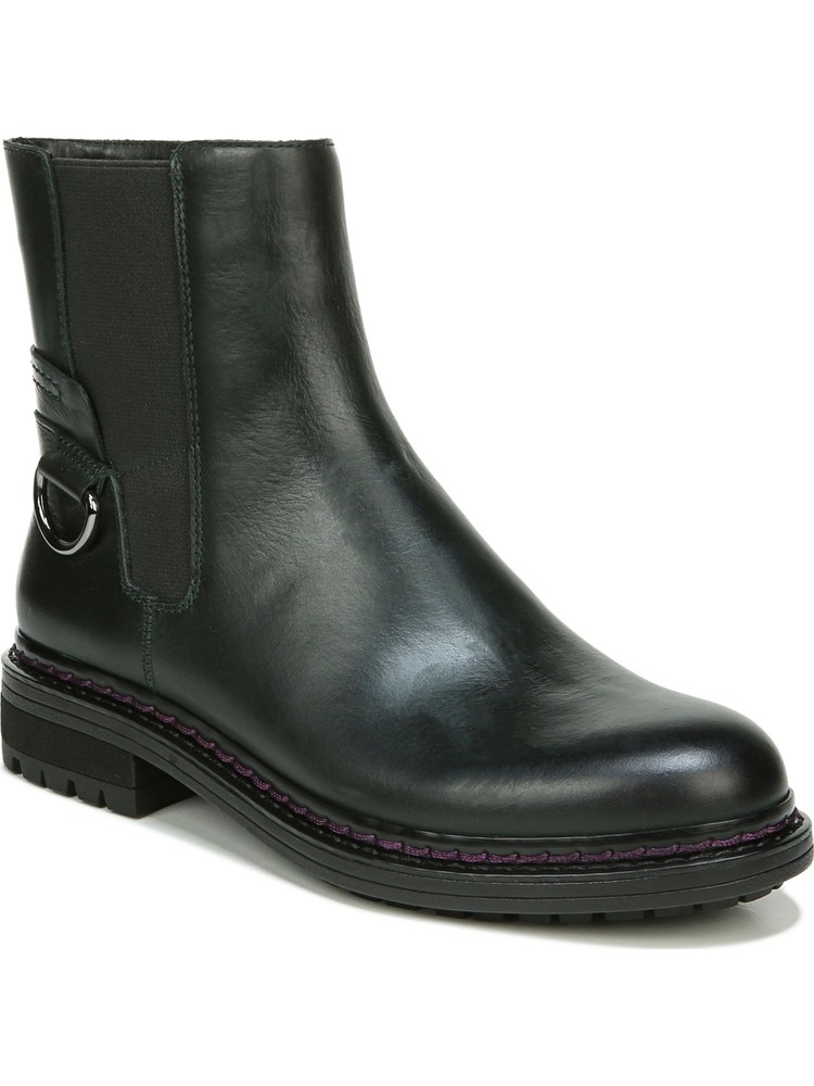 FRANCO SARTO Womens Black Stretch Round Toe Stacked Heel Leather Booties 5.5