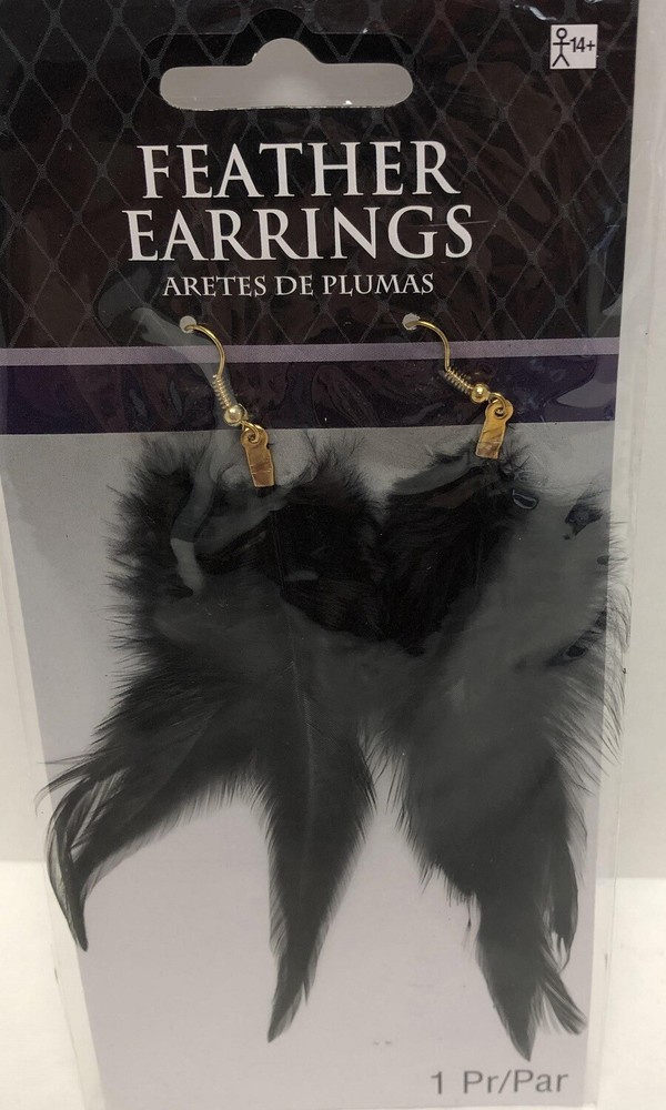 Black Feather Earrings Raven Bird Fancy Dress Halloween Adult Costume Accessory