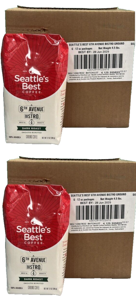 Seattle's Best Ground Coffee 6th AVENUE BISTRO DARK ROAST 12 packs/ 9lbs Jun/25
