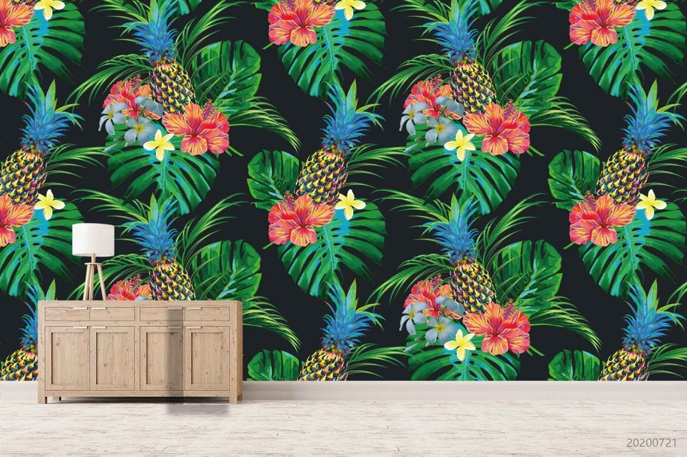 3D Pineapple Flower Leaf Pattern Wall Murals Wallpaper Murals Wall Sticker