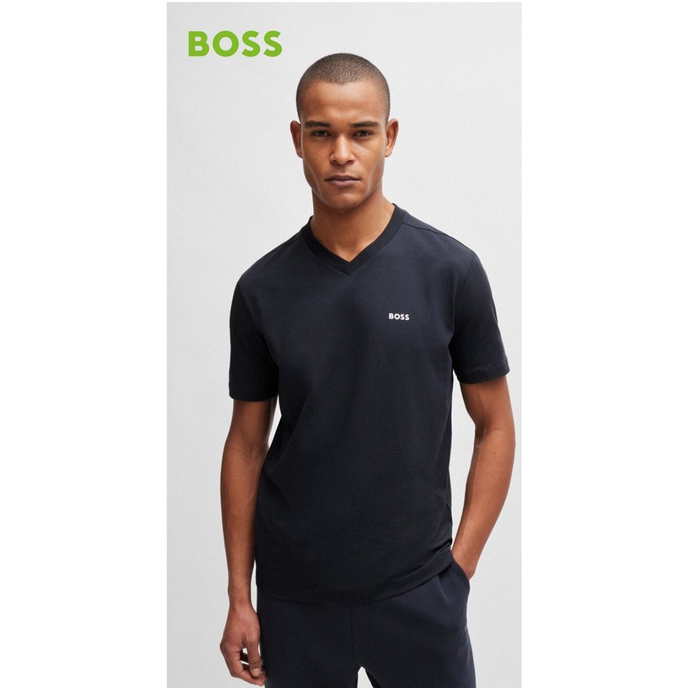 New BOSS Men's Logo Dark Blue V Neck T-Shirt Size Medium
