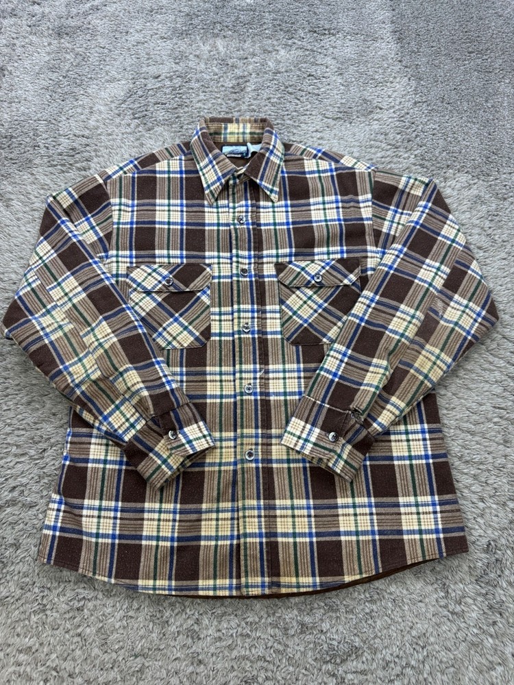 Vintage Sears Fieldsmaster Plaid Flannel Shacket Jacket Mens Large 16.5 Insulated