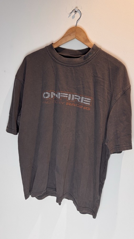 Vintage On Fire T-shirt Size X-Large Grey Slim 4 Cotton Graphic Tee On Fire Y2K