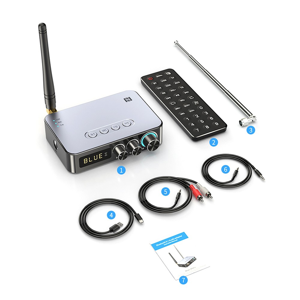 4 IN 1 3.5mm AUX NFC to 2 RCA Bluetooth 5.1Audio Adapter Transmitter Receiver E