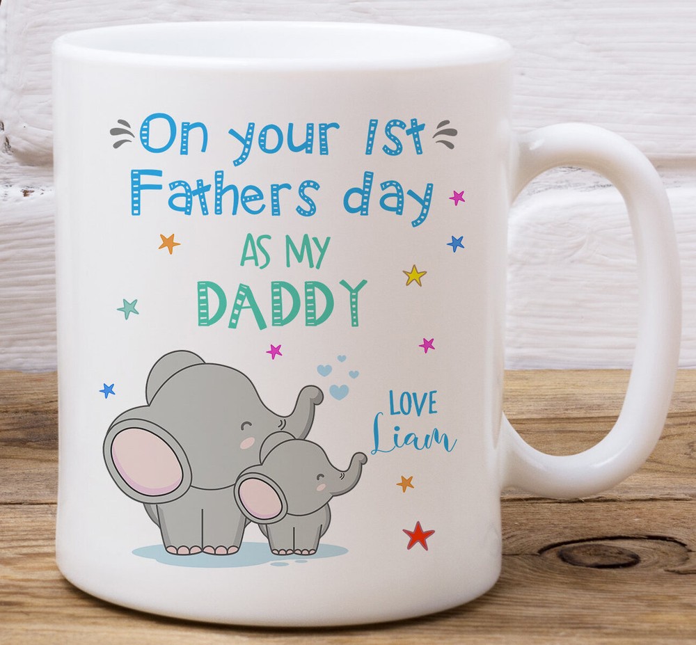 Personalized First Fathers Day Dad Baby Elephant Gift Baby Shower Gift Dad Mug