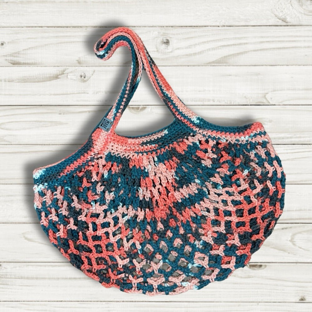 Handcrafted Aqua Tag Reusable Cotton Mesh Market Bag