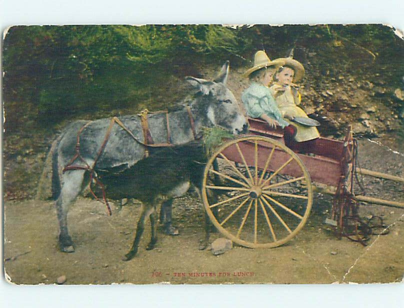 Divided-Back DONKEY BESIDE KIDS ON CART : make an offer HM7444