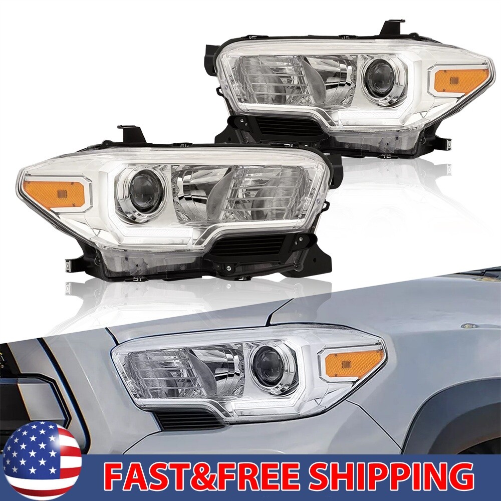 For 2016-2022 Toyota Tacoma w/ LED DRL Chrome Headlights Assembly Lamps Pair
