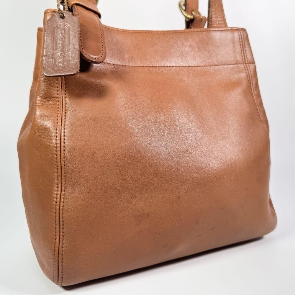 Vintage COACH Leather Shoulder Tote Bag Brown 4157 Rare Old Style