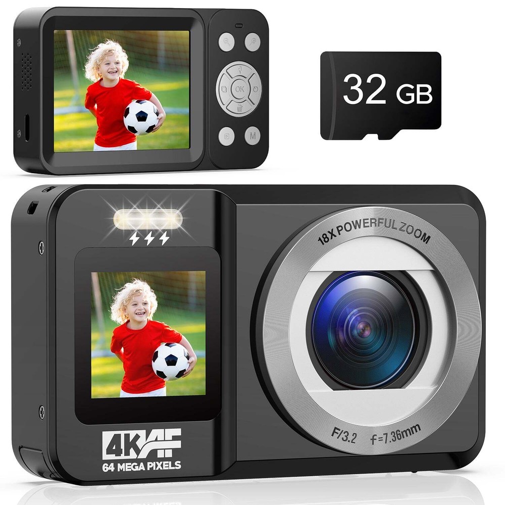Dual Screen 4K 64MP Digital Camera 2.8''+1.4