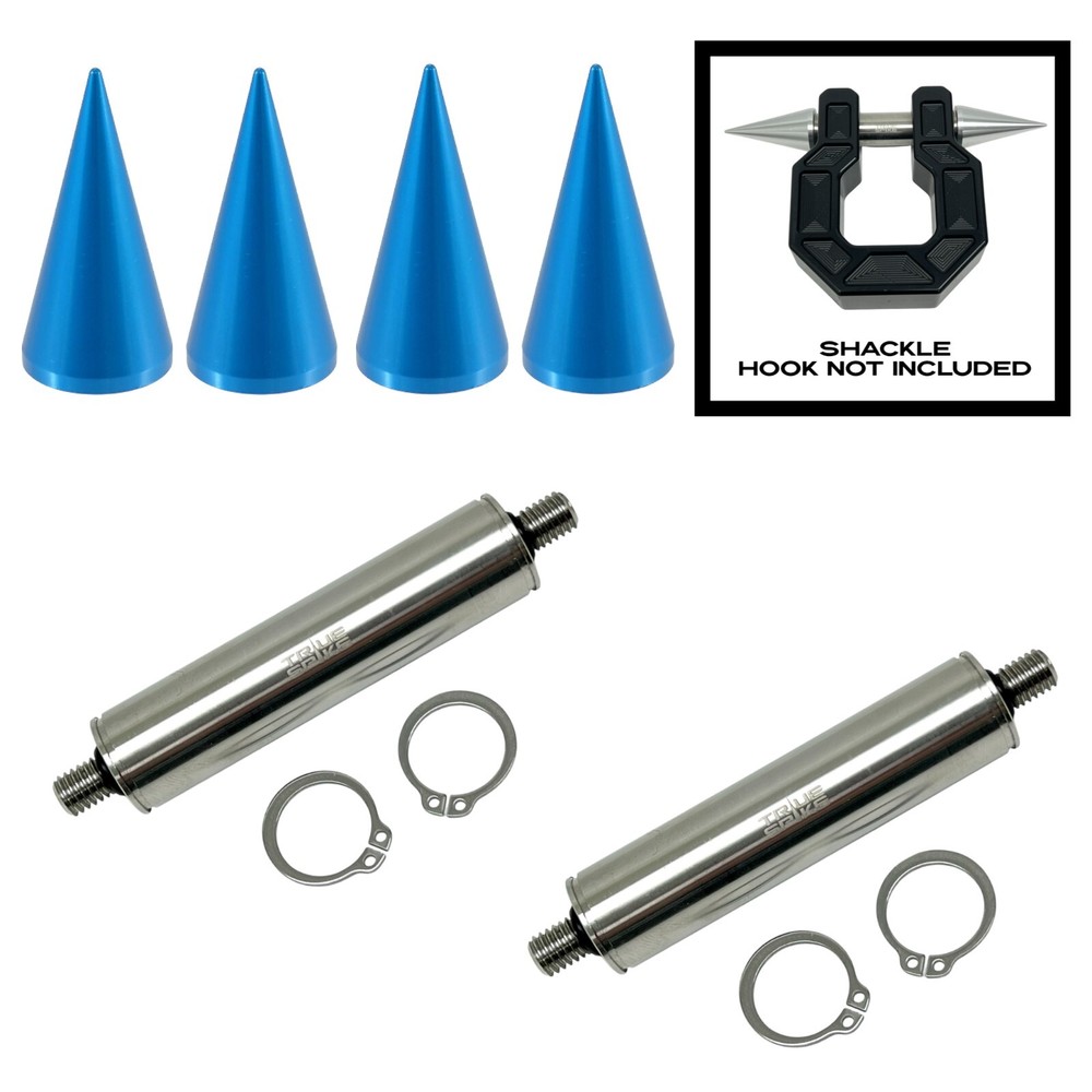 2 True Spike Bumper Recovery Shackle Tow Hook D Ring with 3/4 Stainless Pins in Blue
