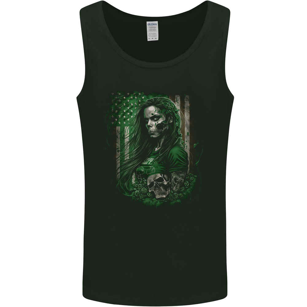 Green Zombie Woman USA Flag St Patricks Day Mens Vest Tank Top