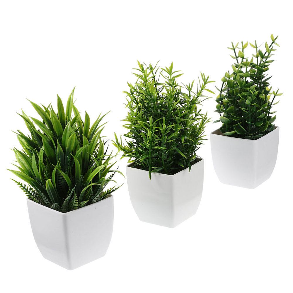 3pcs Mini Artificial Potted Plants Realistic Fake Faux Greenery  