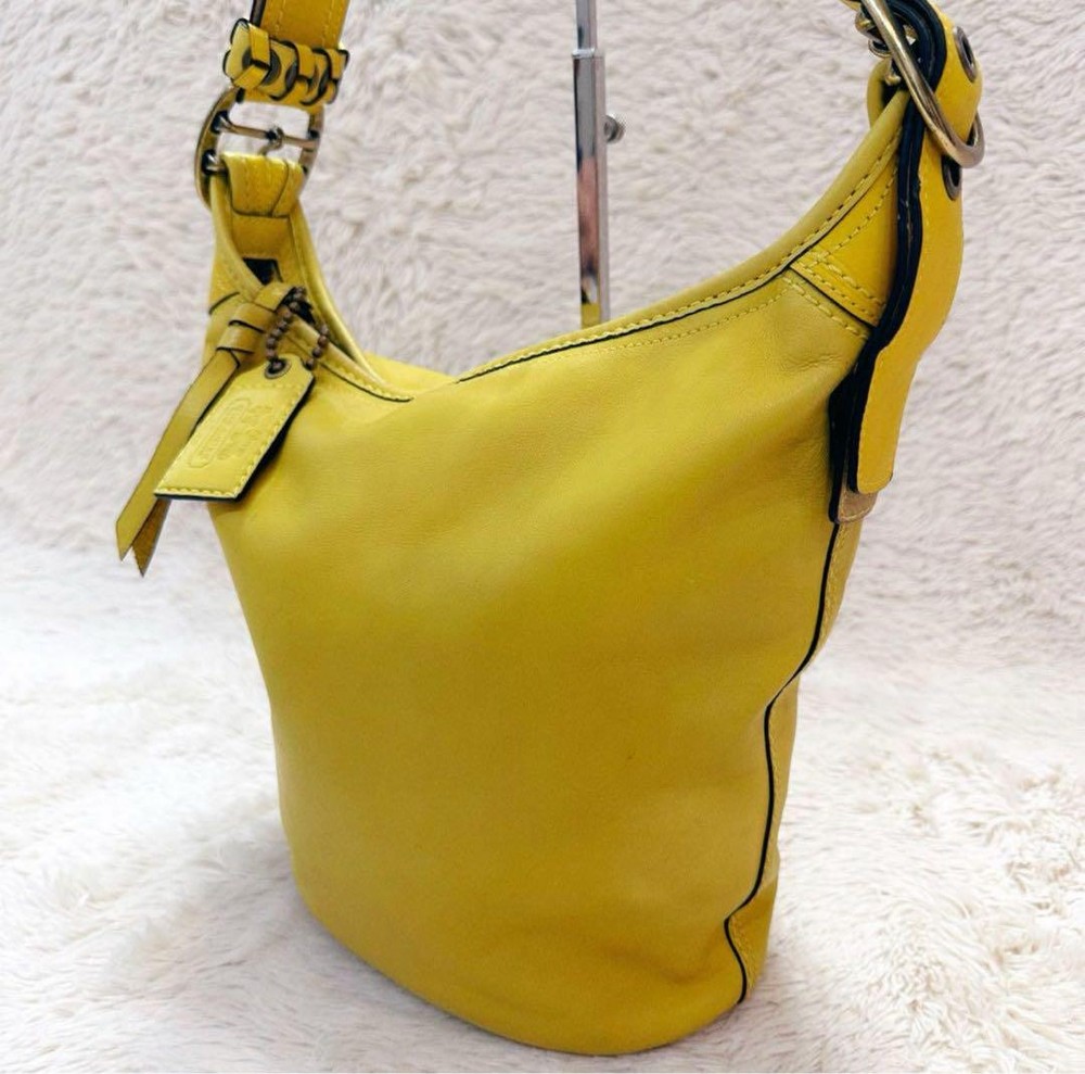 Coach Bleecker Tattersall Vachetta Leather Duffle Bucket Bag in Yellow