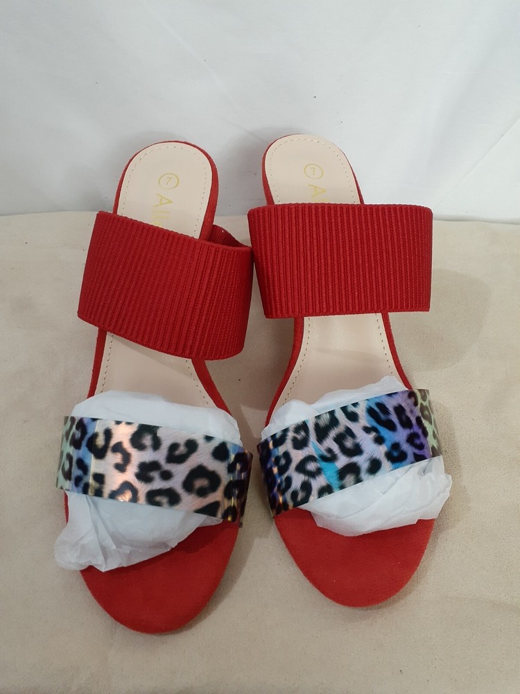 Allegra K Womens Red Block Heel Dual Strap Slide Sandals Size 7 Leppard Frank