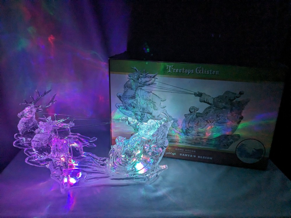 Cracker Barrel Santa Sleigh Reindeer Treetop Glisten Christmas Light Up Decor