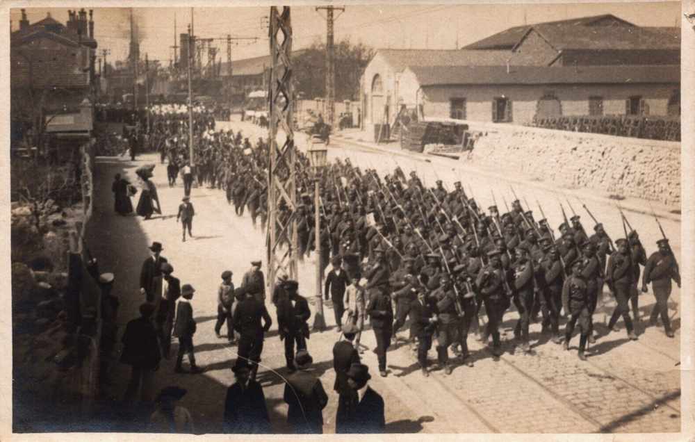 Military Group of Soldiers Marching Vintage RPPC C259